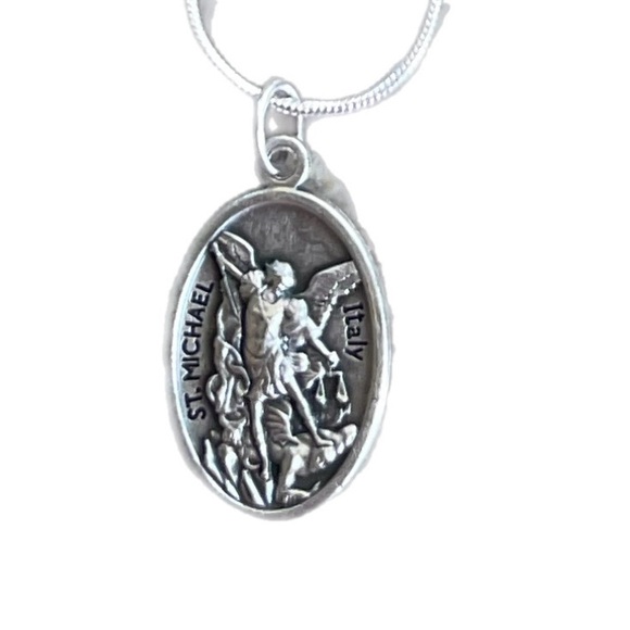 Jewelry - St Michael Necklace - 18 inch Sterling Silver plated